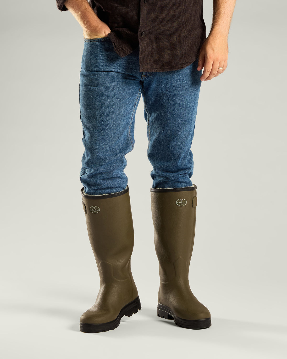 Men's Chasseur Wool Lined Wellington Boot - Chameau Green