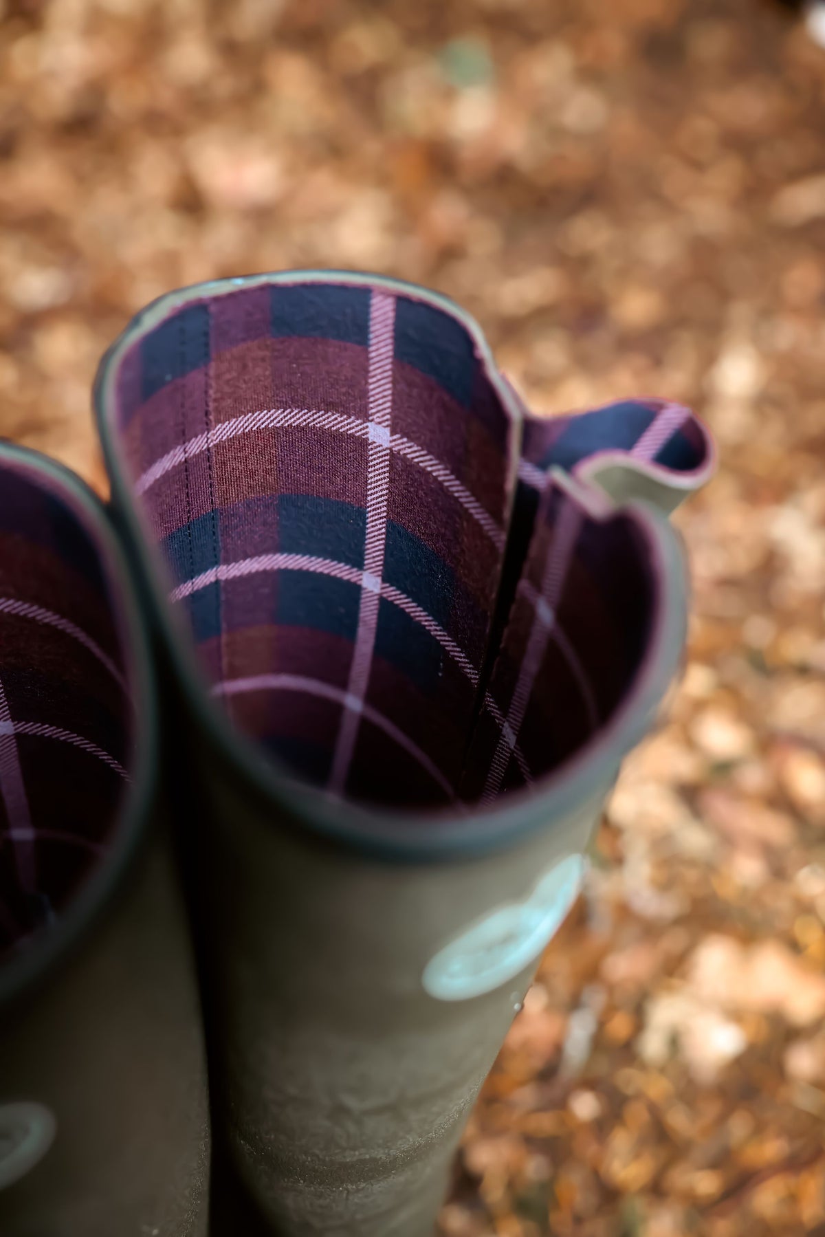 Women's Vierzon Jersey Lined Wellington Boot - Chameau Green / Claret Tartan