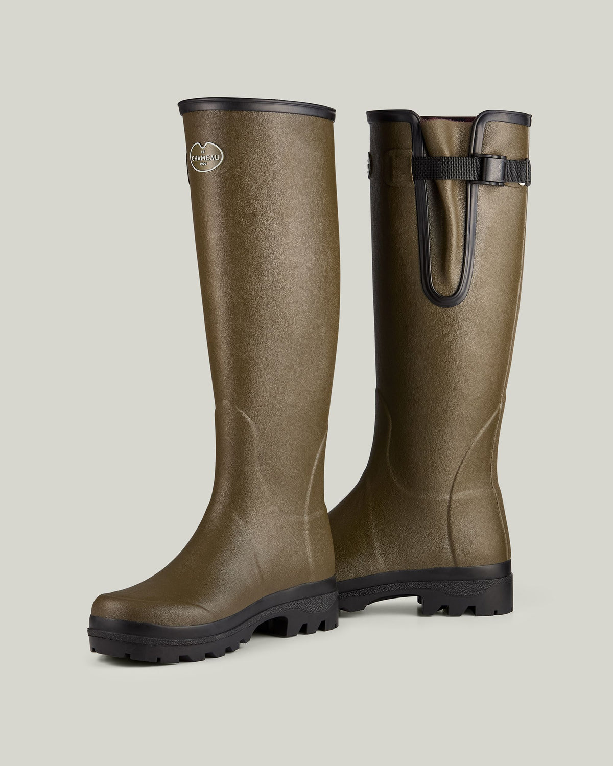 Women's Vierzon Jersey Lined Wellington Boot - Chameau Green / Claret Tartan