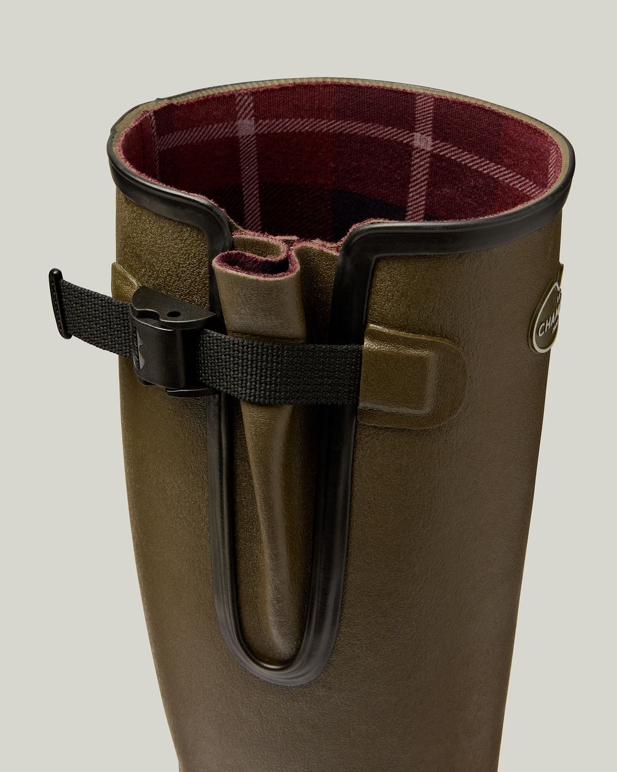 Women's Vierzon Jersey Lined Wellington Boot - Chameau Green / Claret Tartan