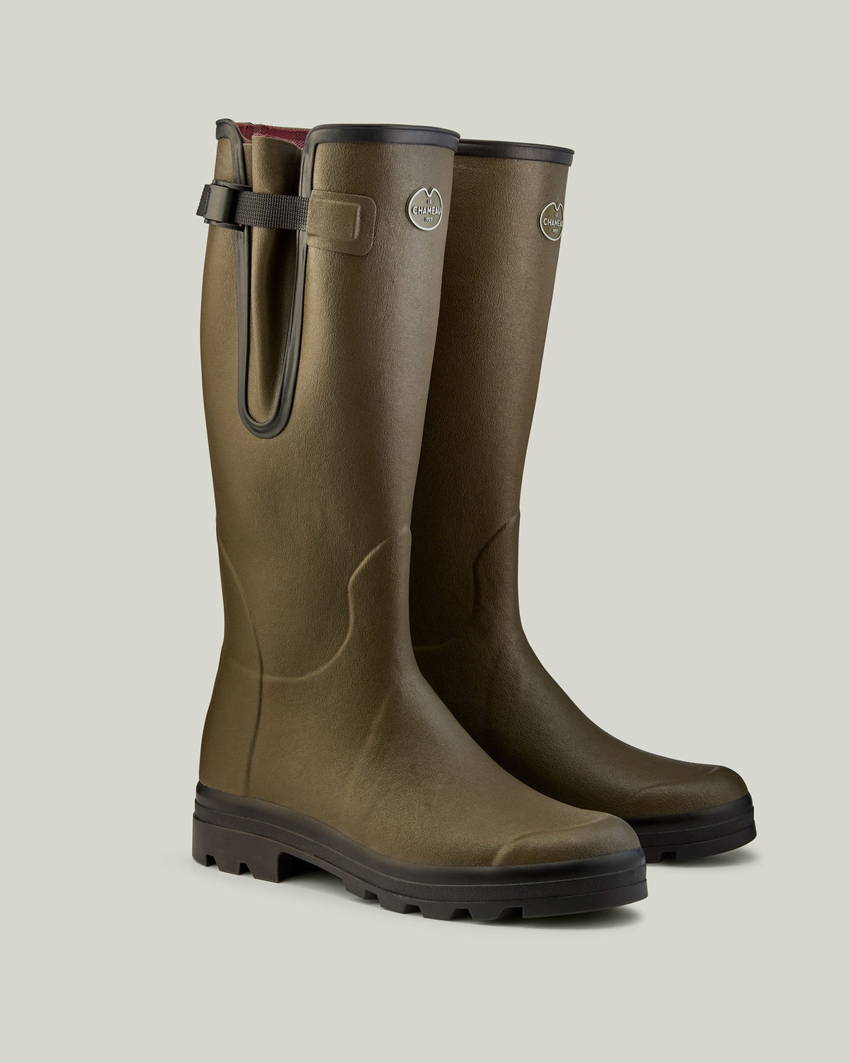 Men's Vierzon Jersey Lined Wellington Boot - Chameau Green / Claret Tartan