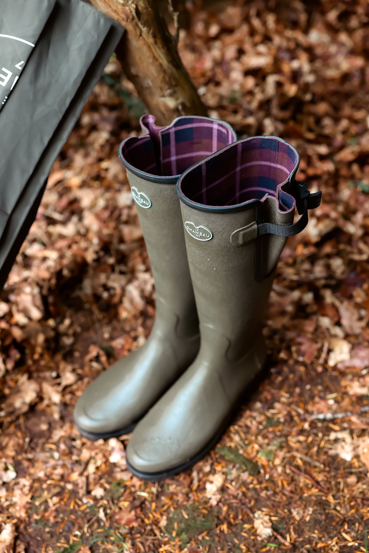 Women's Vierzon Jersey Lined Wellington Boot - Chameau Green / Claret Tartan
