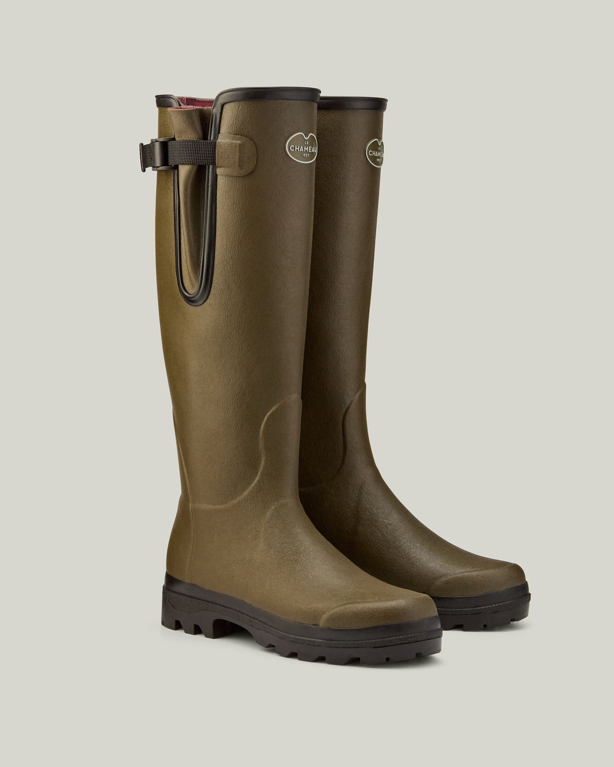Women's Vierzon Jersey Lined Wellington Boot - Chameau Green / Claret Tartan