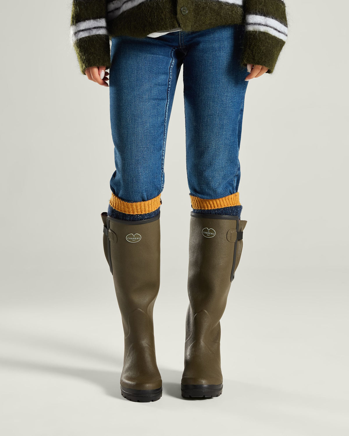 Women's Vierzon Jersey Lined Wellington Boot - Chameau Green / Claret Tartan