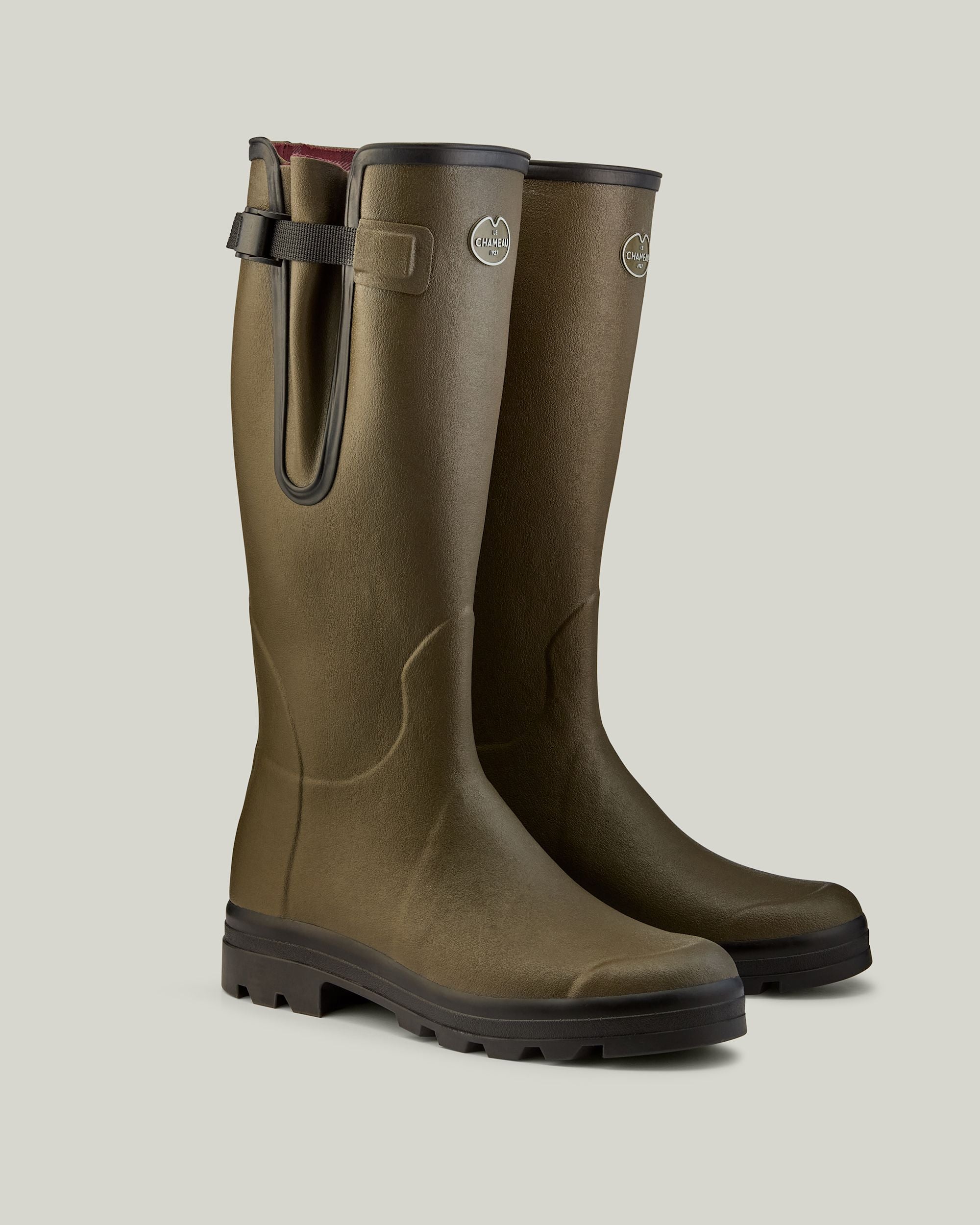 LE CHAMEAU ルシャモー Men's Vierzon Jersey Lined Wellington Boot Chameau Green / Claret