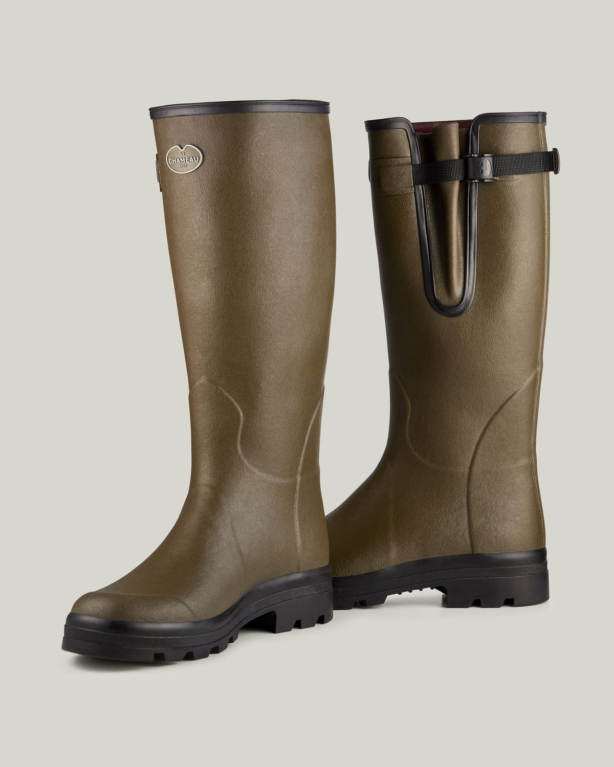 Men's Vierzon Jersey Lined Wellington Boot - Chameau Green / Claret Tartan