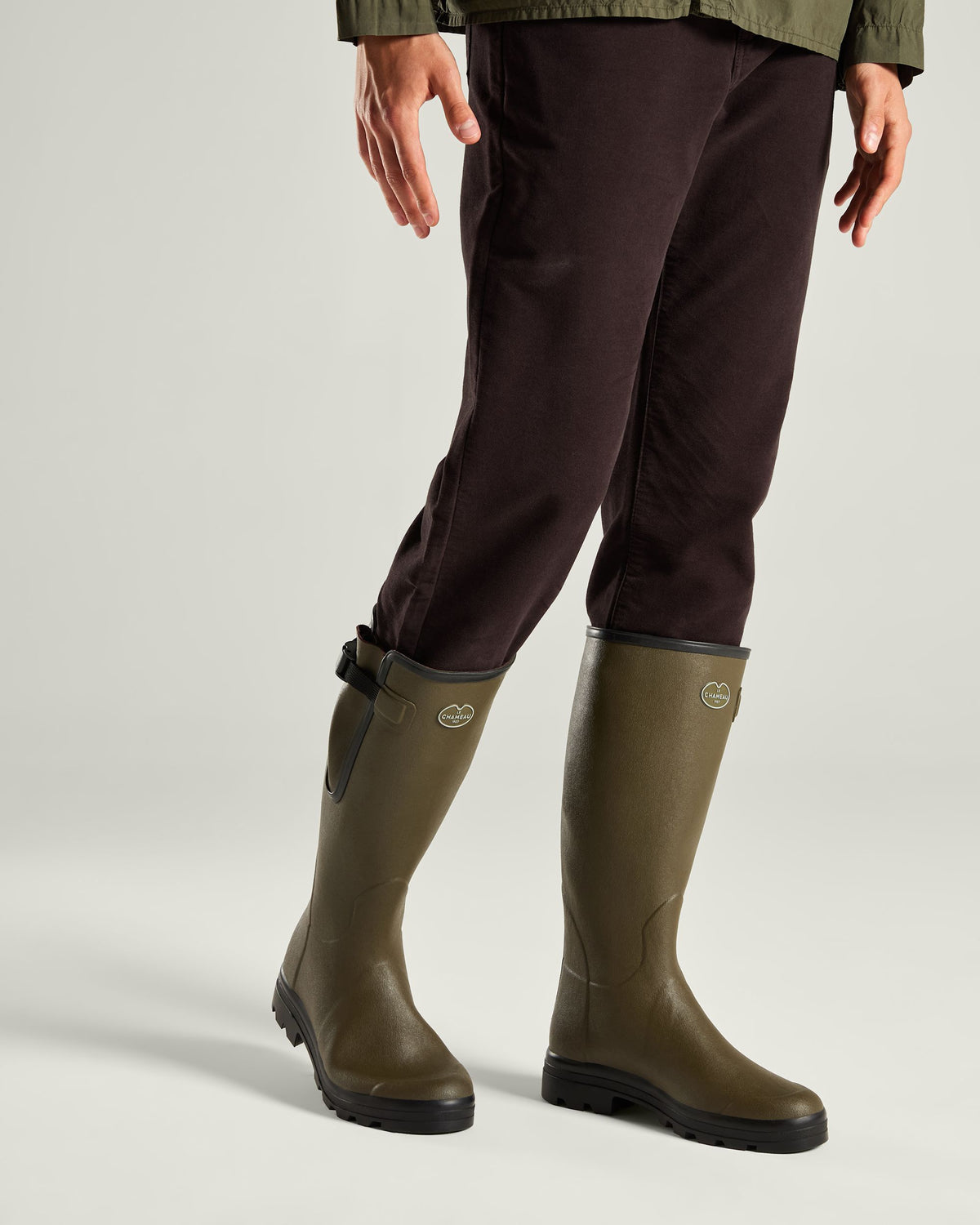 Men's Vierzon Jersey Lined Wellington Boot - Chameau Green / Claret Tartan